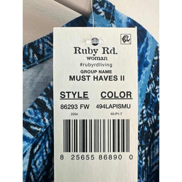 NWT Ruby Rd Women's 4X Blue Abstract Scoop Neck Stretchy Summer Blouse 25.5"x28" - Picture 7 of 9